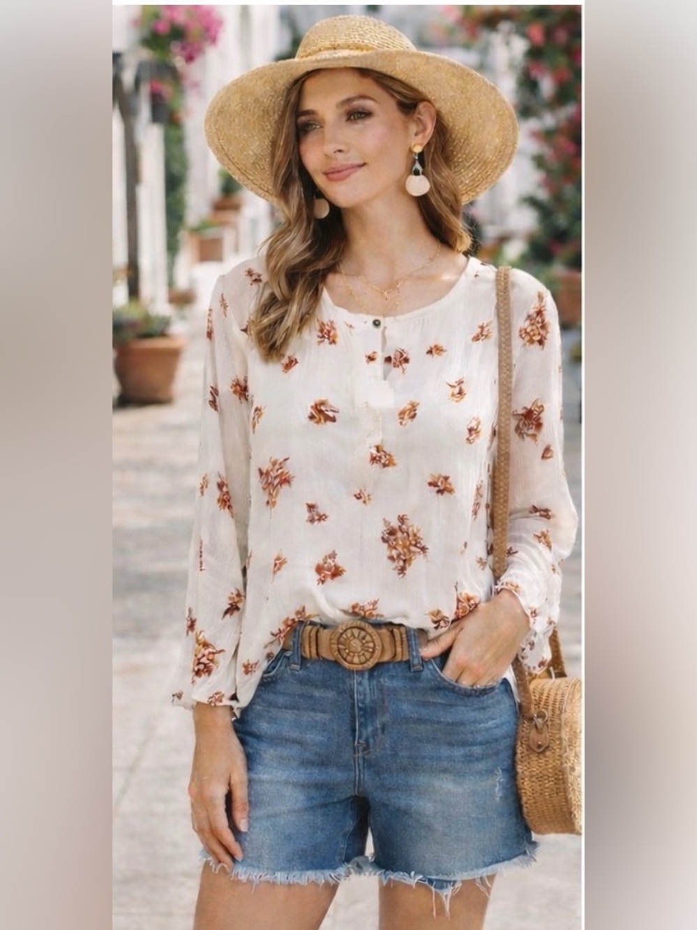Hinge Nordstrom Popover Floral Print Long Sleeve Blouse Small Boho Cottagecore
